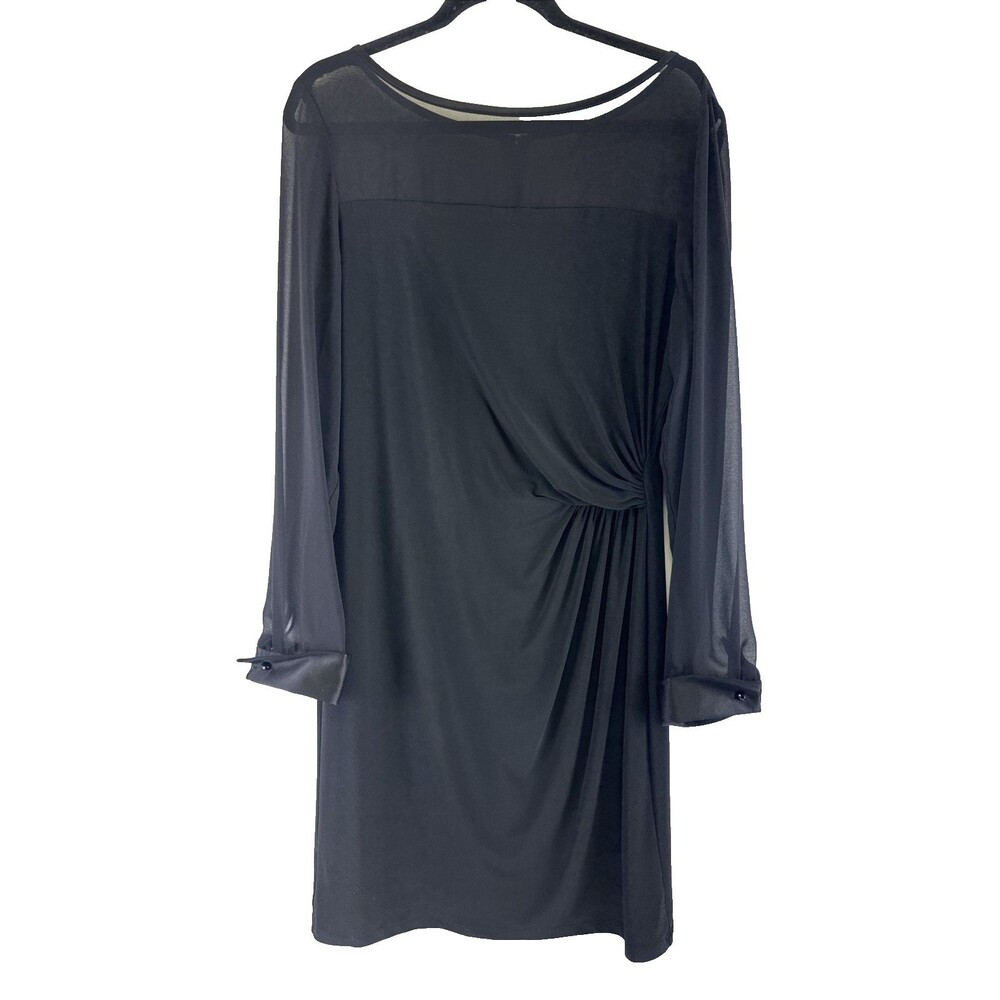 Lauren Ralph‎ Lauren Dress Chiffon Silk Long Sleeves Knee Ruched Cuffs Womens 12
